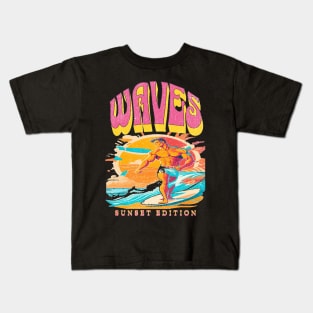 Waves, Hello Summer Funny Surfer Riding Surf Surfing Lover Gifts Kids T-Shirt